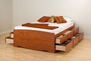 Full/Double 12 drawer Tall Platform Storage Bed Cherry Home & Kitchen
