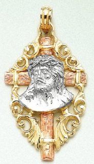 Gold Religious Charm Pendant Pink Cross W Rhodium Jesus Face Tri color Million Charms Jewelry