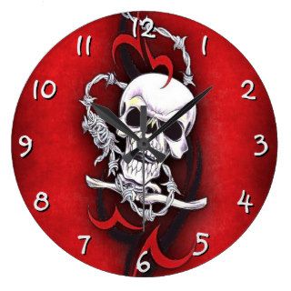 Skull And Tribal Tattoo Wall Clock