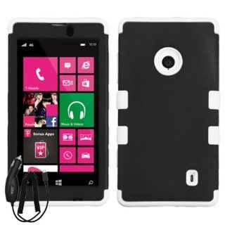 NOKIA LUMIA 521 BLACK WHITE HYBRID RIB CAGE COVER HARD GEL CASE + FREE CAR CHARGER from [ACCESSORY ARENA] Cell Phones & Accessories
