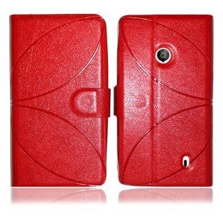 Nokia Lumia 521 Red Leather Stand Flip Case Cell Phones & Accessories