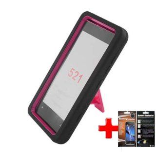 Nokia Lumia 521 (T Mobile) 2 Piece Silicon Soft Skin Hard Plastic Shell Case Cover, Pink/Black + LCD Clear Screen Saver Protector Cell Phones & Accessories