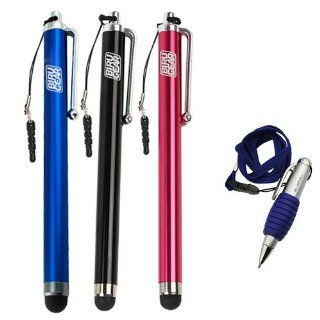 BIRUGEAR 3x Universal Pen Stylus (Black / Red / Blue) + Pen with Neckstrap for Nokia Lumia 1520/1020/ 520/ 620/ 925/ 928/ 521 and more Cellphone Smartphone Cell Phones & Accessories