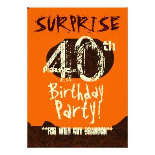 SURPRISE 40th Birthday Brown Ivory Orange C731 Personalized Invitation