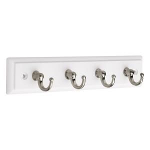 Liberty 9 in. 4 Hook Key Rail in White and Satin Nickel KEYRAIL WSN D