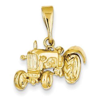 14K Yellow Gold Tractor Charm Pendant Jewelry