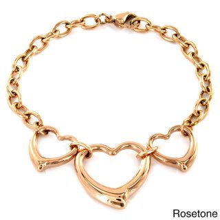 ELYA Rosetone or Goldtone Steel Triple Open Heart Bracelet West Coast Jewelry Stainless Steel Bracelets