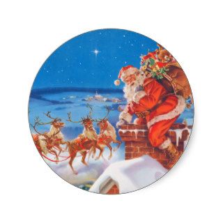 Santa Claus and his Mighty Reindeer Round Sticker