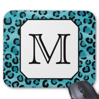 Teal Leopard Print, Custom Monogram. Mousepads