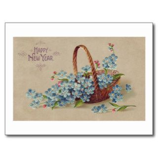 Happy New Year Basket with Flowers Postcard
