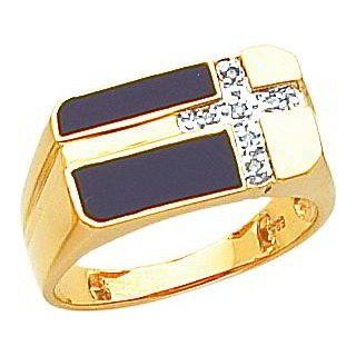 14K Gold Onyx & Diamond Mens Cross Ring Size 10 Jewelry