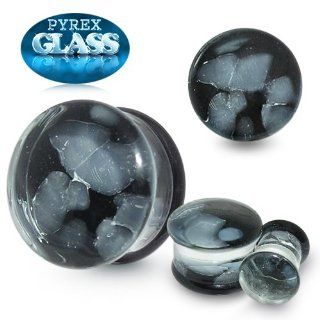 6MM Grey Pebble Pyrex Glass Double Flared, Saddle Ear Plug Body Jewelry. Price per 1 Piece only. Jewelry