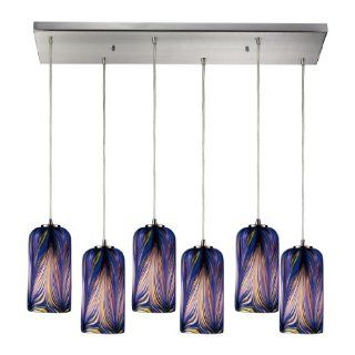 Elk 544 6RC MO Molten 6 Light pendant with Molten Ocean Glass Shade, 30 by 9 Inch, Satin Nickel Finish   Ceiling Pendant Fixtures  