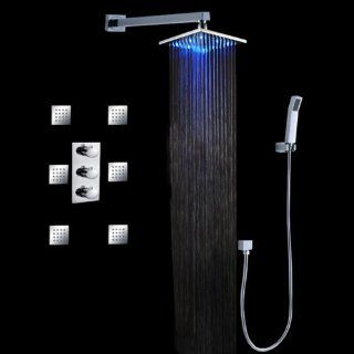 Fuloon Thermostatic Shower Valve LED 8" Rain Shower Head Spa Body Massage Spray Jets   Fixed Showerheads  