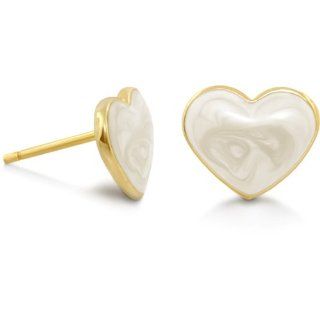 Lauren G Adams Girl's Gold Heart Earrings with Beige Enamel Jewelry