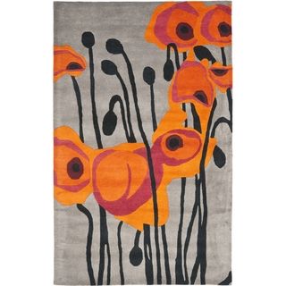 Handmade Elegance Grey/ Orange New Zealand Wool Rug (7'6 x 9'6) Safavieh 7x9   10x14 Rugs
