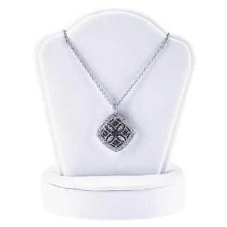 Sterling Silver Genuine Diamond Set Rhombus Necklace   18 Inches Jewelry
