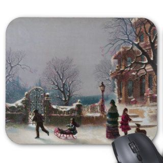 The First Snow Christmas scene Mouse Pads