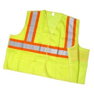 Mutual 16386 Polyester ANSI Class 2 Mesh Tearaway Vest with Pockets and 4" Orange/Silver/Orange Reflective Tape, Medium, Lime Safety Vests
