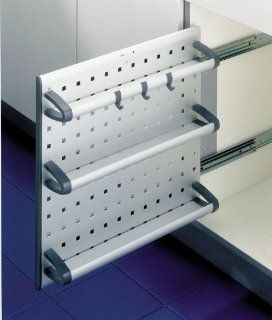 Hafele 545.27.513 Silver Anodized 4.313" Wide 3 Tier Base Cabinet Pull Out Organizer with 3 Hooks  
