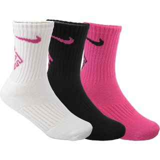 NIKE Kids Graphic Crew Socks   3 Pack   Size 6 7, Pink/white/black