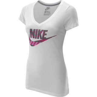 NIKE Womens Futura Mid V Short Sleeve T Shirt   Size Large, White/dk Grey