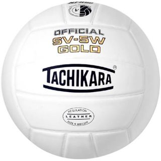 Tachikara SV 5W NFHS Gold Premium Leather Indoor Volleyball, White (SV5W GOLD.
