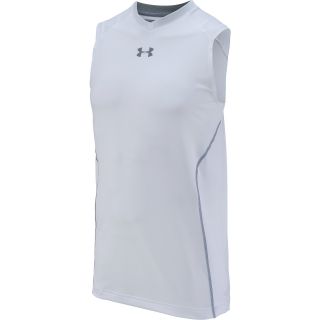 UNDER ARMOUR Mens HeatGear Sonic Fitted Tank   Size Large, White/steel