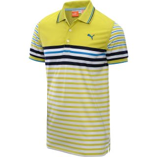 PUMA Mens Tech Striped Short Sleeve Golf Polo   Size Large, Yellow