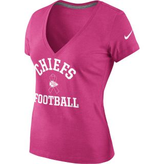 NIKE Womens Kansas City Chiefs Breast Cancer Awareness V Neck T Shirt   Size