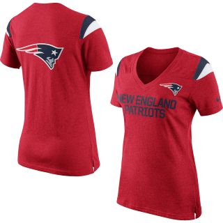 NIKE Womens New England Patriots Fan Top V Neck Short Sleeve T Shirt   Size