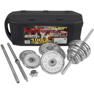 Cap Barbell 100lbs Chrome Barbell set with knock down 5 bar in a plastic case