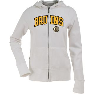 Antigua Womens Boston Bruins Signature Hood Applique White Full Zip Sweatshirt