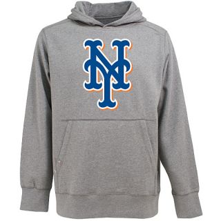 Antigua Mens New York Mets Signature Hood Applique Gray Pullover Sweatshirt  