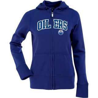 Antigua Womens Edmonton Oilers Signature Hood Applique Full Zip Sweatshirt  