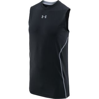 UNDER ARMOUR Mens HeatGear Sonic Fitted Tank   Size Small, Black/steel
