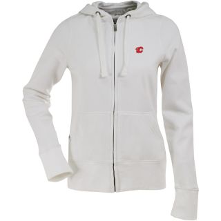Antigua Womens Calgary Flames Signature Hooded White Full Zip Sweatshirt  
