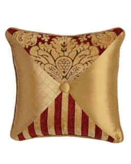Square Pieced Pillow w/ Button & Cording