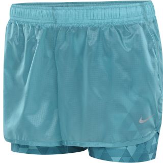 NIKE Womens Transparent 2 in 1 Running Shorts   Size Large, Turbo Green/silver