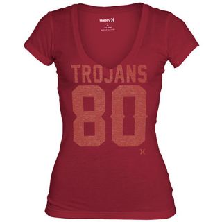 HURLEY Womens USC Trojans Perfect V Neck Short Sleeve T Shirt   Size Small,