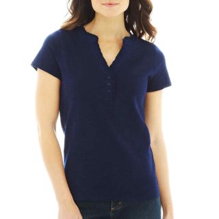 St. Johns Bay St. John s Bay Ruffled Henley Shirt, Amerc Navy