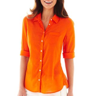 Roll Sleeve Relaxed Fit Button Front Shirt, Flame