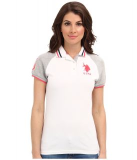 U.S. Polo Assn Raglan Polo Womens Short Sleeve Knit (White)