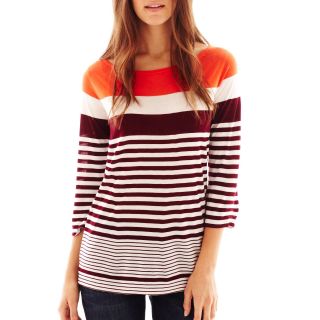 Striped 3/4 Sleeve Boatneck Tee, Burgundy Passion S, Womens
