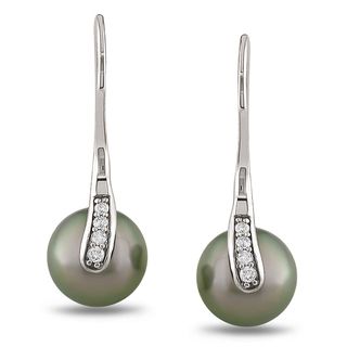 Miadora 10k White Gold Pearl and 1/10ct TDW Diamond Earrings (H I, I2 I3) Miadora Pearl Earrings