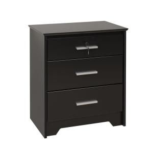 Prepac Coal Harbor Black Tall and Wide 3 Drawer Locking Night Stand BCH 2427 V