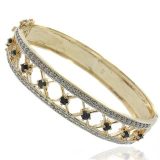 Dolce Giavonna 18k Gold Overlay Sapphire and Diamond Accent 'XO' Bangle Dolce Giavonna Gemstone Bracelets