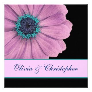 Pink Blue and Aqua Gerbera Daisy Wedding Template Personalized Announcement
