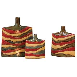 Red Yellow and Sage Green Ceramic Vases (Set of 3) Vases