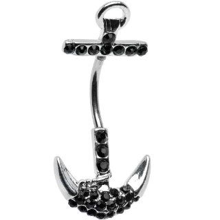 Black Gem Detailed Anchor Belly Ring Body Piercing Rings Jewelry